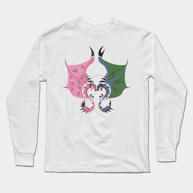 Heaven and Earth - Pink Rathian and Azure Rathalos Long Sleeve T-Shirt by kinokashi